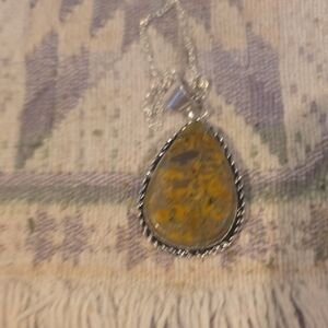 Silver and Yellow Teardrop Pendant Necklace